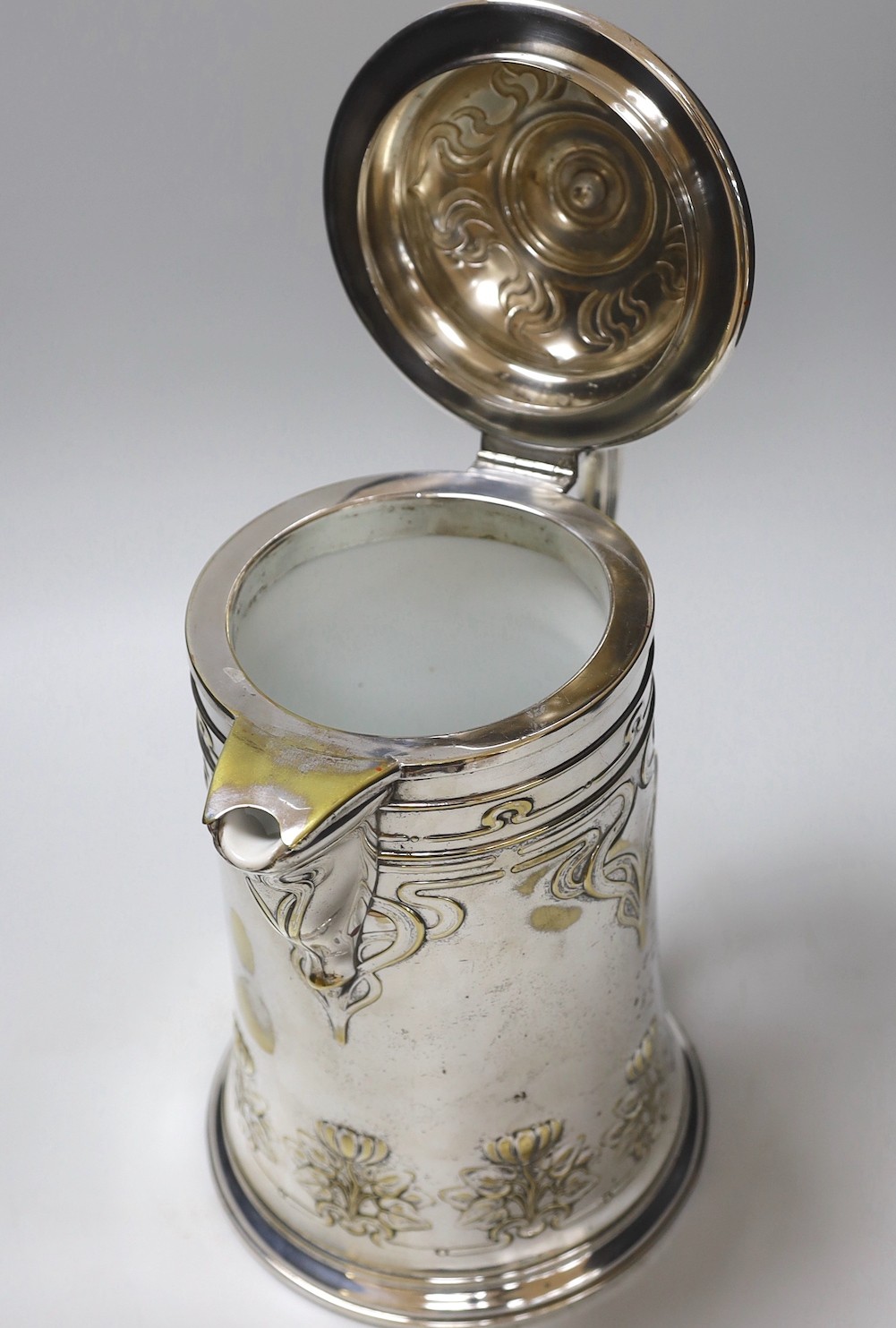 A WMF Art Nouveau plated lemonade jug, 35cm